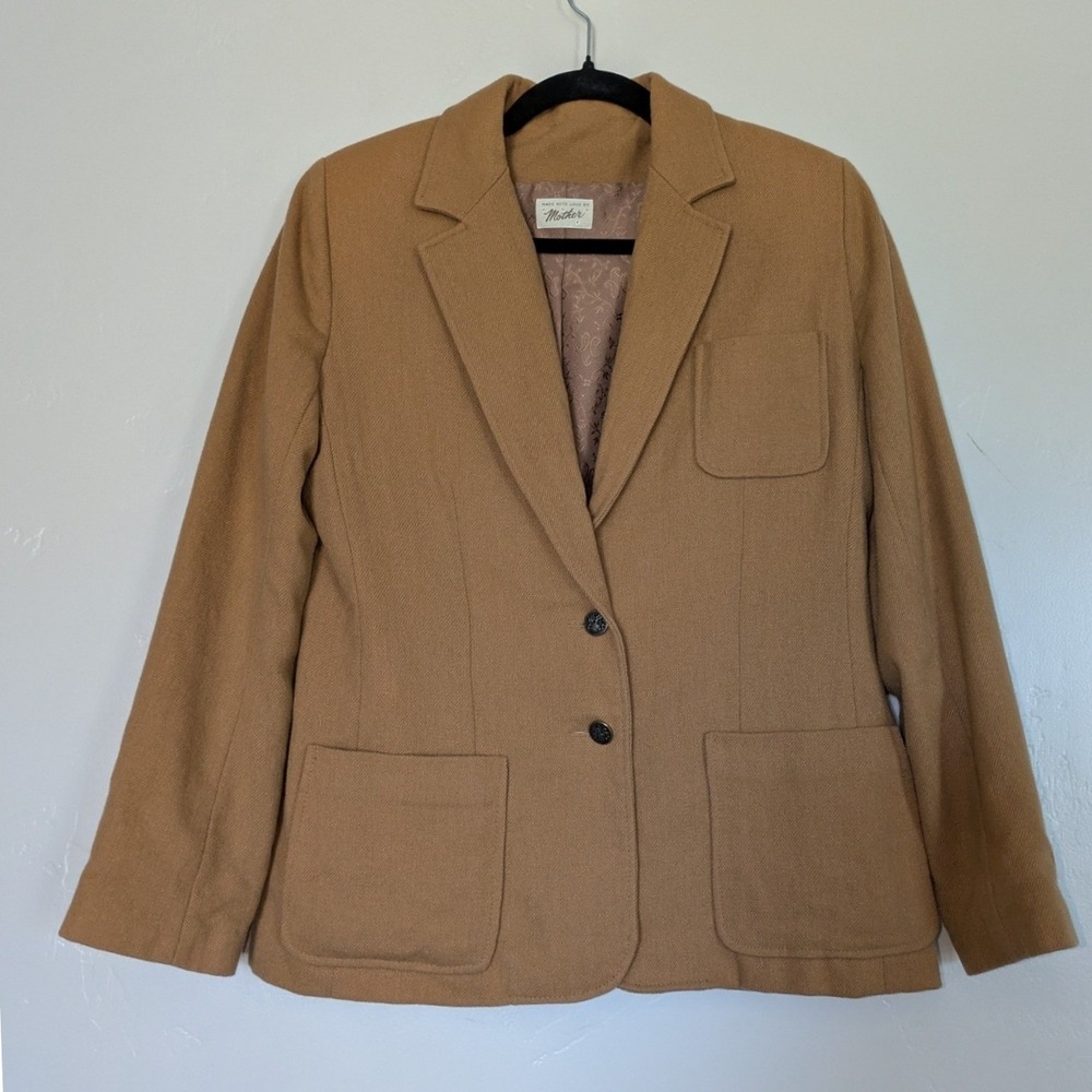 Made With Love By Mother Blazer Women M Camel Tan Vintage Wool Patch Pockets